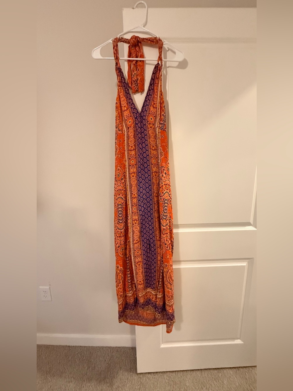 Angie Orange & Purple Halter V-Neck Maxi Dress - Picture 2 of 6